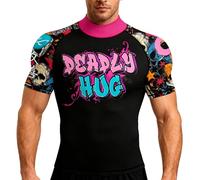 Cody Lundin Maglietta a maniche corte a compressione da uomo, collo alto, ad asciugatura rapida, per allenamento, corsa, atletica, sport, ciclismo, palestra, strato base, Nero con lettere, M
