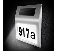 COEKI Numero civico in acciaio inox solare illuminato a 2 LED con interruttore crepuscolare IP65 impermeabile all'aperto con numeri 0-9 e lettere A-H