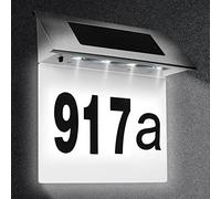COEKI Numero civico in acciaio inox solare illuminato a 4 LED con interruttore crepuscolare IP65 impermeabile all'aperto con numeri 0-9 e lettere A-H