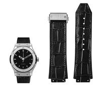COEPMG Cinturino in vera pelle per Hublot Big Bang Series Cinturino in pelle bovina da uomo con strumenti accessori nero marrone 26 * 19mm (colore: nero-argento bucke, dimensioni: 26mm-19mm)
