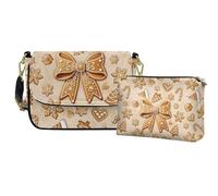 COEQINE 2 borse in pelle per le donne borsa a tracolla stampata tracolla con tracolla con tracolla con frizione abbinata custodia cosmetica, Fiocco Beige Pan Di Zenzero Beige