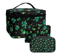 COEQINE 3 pezzi porta rossetto verde per borsa cosmetica borsa da toilette per giorno di San Patrizio borsa portatile impermeabile portafoglio borsa, Patty's Day Foglie verdi nere, Beauty case