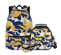 COEQINE 3 zaini per bambini per la scuola elementare, portapranzo e portapenne, per bambini dagli 8 ai 9 anni, Blu Giallo Camo