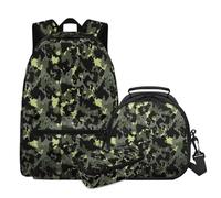 COEQINE 3 zaini per bambini per la scuola elementare, portapranzo e portapenne, per bambini dagli 8 ai 9 anni, Greencamouflage