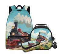 COEQINE 3 zaini per bambini per la scuola elementare, portapranzo e portapenne, per bambini dagli 8 ai 9 anni, Retro Treno