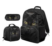 COEQINE 3PCS Zaini per Ragazze Elementary Kids Cute Prescolare Bookbags e Lunch Box Strap Pencil Box Toddler 6-8, Gatti neri.
