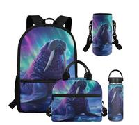 COEQINE 4 in 1 Cool Tiger Lightning Borsa per il pranzo per bambini con portabottiglie da viaggio Cool 17 pollici Zaino per bambini Set scuola elementare scuola media prescolare borsa per ragazze 7-10