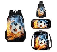COEQINE 4 pezzi zaino da calcio per ragazzi per la scuola con contenitore per il pranzo borsa da viaggio per ragazzi 8-12 Y 5 grado con portabottiglie per la scuola media set per bambini 3-4 anni