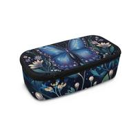 COEQINE Astuccio blu con farfalla per ragazze, grande capacità, astuccio con cerniera, per ragazze adolescenti, fiore vintage, regalo per il primo giorno a scuola, Farfalla blu., Taglia unica