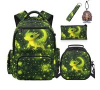 COEQINE Axolotl - Borsa per libri per bambini, con portapranzo, borsa per la scuola, per bambine dai 3 ai 5 anni, portachiavi per borsa per libri, 5 pezzi, Axolotl Lavanda Nuvola Viola, M, Designer
