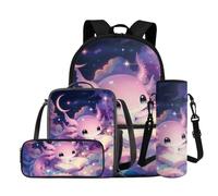COEQINE Axolotl Zaino per ragazze con borsa per il pranzo, set da 4 pezzi, borsa per la scuola per bambini, astuccio per matite, porta bottiglia d'acqua, borsa per computer portatile, Axolotl Studio