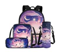 COEQINE Axolotl Zaino per ragazze con borsa per il pranzo, set da 4 pezzi, borsa per la scuola per bambini, astuccio per matite, porta bottiglia d'acqua, borsa per computer portatile, Axolotl - Libro