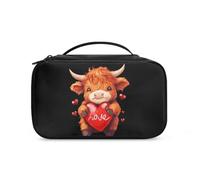 COEQINE Beauty case per San Valentino da donna, grazioso regalo di San Valentino, grande borsa cosmetica con manici da toilette, Highland Cow Lovely Heart, Beauty case