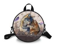 COEQINE Borsa a tracolla da donna in pelle con manici portatile PU rotonda borsa a tracolla messenger, Acchiappasogni lupo