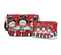 COEQINE Borsa a tracolla da donna per viaggi in pelle con portafoglio, set da 2 borse hobo bag borsa da lavoro, borsa natalizia, Pupazzo di neve Piano Musical Xmas Decor