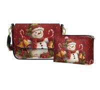 COEQINE Borsa a tracolla da donna per viaggi in pelle con portafoglio, set da 2 borse hobo bag borsa da lavoro, borsa natalizia, Pupazzo di neve Natale Campana Candy Cane Decor Rosso