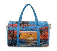 COEQINE Borsa a tracolla trapuntata da donna, da viaggio, palestra, borsa a tracolla grande, Scena sulla spiaggia al tramonto su blu, L, Classico