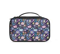 COEQINE Borsa da trucco a doppio strato per donne, custodia per cosmetici da viaggio con manici organizer per pennelli da trucco, Blu Boho Floreale, Beauty case