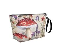 COEQINE Borsa da viaggio per il trucco piccola con motivo carino borsa da toilette in pelle piccola borsa con cerniera per le donne estate spiaggia vacanze, Fiore Boho Retro Fungo Rosso, Beauty case
