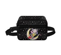 COEQINE Borsa natalizia piccola marsupio per famiglia, figlio, uomo, donna, modello alla moda, a vita alta, con tracolla, Black Stars Sky Cute Axolotl Animal Rocket, Zaino per bambini