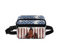 COEQINE Borsa natalizia piccola marsupio per famiglia, figlio, uomo, donna, modello alla moda, a vita alta, con tracolla, Modello di camion della fattoria della bandiera americana, Zaino per bambini
