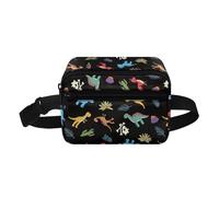 COEQINE Borsa natalizia piccola marsupio per famiglia, figlio, uomo, donna, modello alla moda, a vita alta, con tracolla, Dinosauro nero animale carino, Zaino per bambini