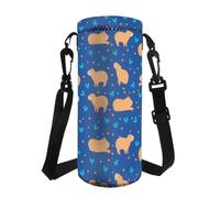 COEQINE Borsa per bottiglia d'acqua blu scuro con tracolla con simpatico portabottiglie a forma di animale Capybara per bambini isolata