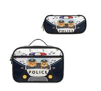 COEQINE Borsa per il pranzo scolastica con auto della polizia e astuccio di grande capacità, resistente, per bambini e ragazzi