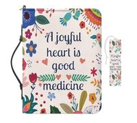 COEQINE Borsa per libri da donna, in pelle, con motivo floreale, protettiva, con manico, tasca con cerniera, impermeabile, idea regalo per amanti dei libri, con stampa "A Joyful Heart Is Good Medicine