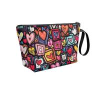 COEQINE Borsa per trucchi in pelle per borsa da viaggio da donna con manici borsa da toilette portatile impermeabile, Bella arte del cuore, Beauty case