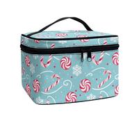 COEQINE Borsa per trucco con cerniera liscia, leggera, di grande capacità, borsa cosmetica per la notte, Candy Cane Azzurro Multi