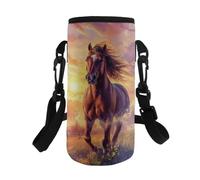 COEQINE Borsa porta bottiglia d'acqua isolata in neoprene per bambini e adulti, tracolla regolabile, portatile, per bottiglie in acciaio inossidabile e plastica, Cavallo Rosa Tramonto