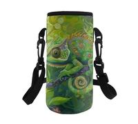 COEQINE Borsa porta bottiglia d'acqua verde camaleonte isolata supporto per bambini adulti escursionismo sport custodia custodia adatta per bottiglie in acciaio inox/plastica, tracolla regolabile