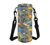 COEQINE Borsa termica per bottiglia d'acqua con dinosauro con tracolla per trasportare la bottiglia d'acqua con motivo a cartoni animati grigi porta bottiglia d'acqua leggera per bambini