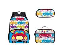 COEQINE Borse alla moda per ragazzi 6-10 età 3 pezzi borsa per libri per bambini scatola per il pranzo per adolescenti astuccio termico grande palla di fuoco 3D, Camion Cartoon