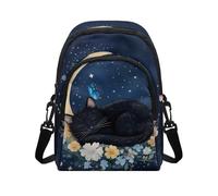 COEQINE Borse di Natale per le donne Crossbody Borsa a tracolla Piccola custodia per cellulare Portafoglio per donna Viaggio Regali di compleanno, Blue Moon Gatto Nero Vintage Floreale