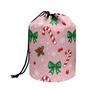 COEQINE Borse di trucco del cordone, borse cosmetiche di totalizzatore di grande capacità per le borse femminili dell'articoli da, Christmas Candy Cane Rosa Multi