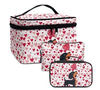 COEQINE Borse per il trucco da viaggio per le donne 3 pezzi custodia cosmetica da viaggio per le donne mini borsa in pelle portafoglio frizione grande capacità, Cane bassotto adorabile, Beauty case