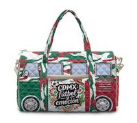 COEQINE Borsone trapuntato da uomo, borsa da viaggio trapuntata, grande auto, Messico Van Auto su Verde Rosso Bianco, L, Classico