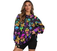 COEQINE Cardigan oversize maglioni da donna alla moda taglie forti vestiti autunnali felpa oversize con tasca, S-3XL, Fungo Neon Farfalla Oro, M