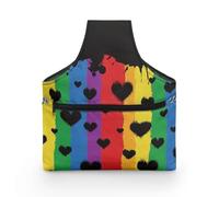 COEQINE Contenitore per materiale da cucito con manici, motivo arcobaleno a forma di cuore, kit da cucito per donne che amano il cucito fai da te, portatili, lavabili in lavatrice, 28 x 35,5 cm