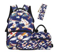 COEQINE Cool School Book Bag per Ragazze Ragazzi 6 8 10 con Lunch Box Set 4 Pezzi Grande Capacità Bookbag Zaini Casual Daypack, Gioco di Baseball Blu