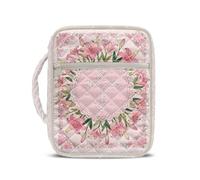 COEQINE Copertine per libri biblici da donna con manici, rosa trapuntata, floreale, media, con cerniera, spazio per appunti per copertina rigida, 27 x 21 x 5,5 cm