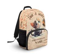 COEQINE Costumied - Zaino da scuola per bambini e ragazze, ideale come regalo per il ritorno a scuola materna, Solo una ragazza a cui piace il gatto con il nome, 44cm fit 7-18 Year
