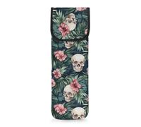 COEQINE Curling Iron Sleeve Custodia da viaggio Floreale Resistente al Calore Ferro Piatto Organizzatore per gli appassionati di Musica Rock Stampa Teschio Neoprene Stile Gotico Donne Accessori