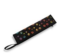 COEQINE Custodia da viaggio riutilizzabile con stampa di zampe arcobaleno in paglia nera custodia da trasporto con manici per donne e uomini carino colorato cane zampa