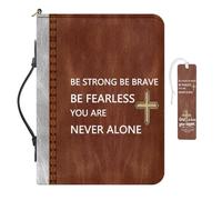 COEQINE Custodia in pelle per Bibbia da uomo, colore marrone e bianco, con scritta "Be Strong Be Brave Be Fearless Your are Never Alone", custodia protettiva per gli amanti dei libri, taglia XL