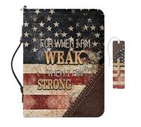 COEQINE Custodia in pelle per la Bibbia da uomo con bandiera americana per uomo per When I Am Weak Then I Am Strong Print Book Protector per gli amanti dei libri Chiesa Tote borsa e segnalibro