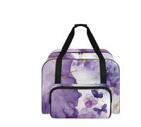 COEQINE Custodia leggera per macchina da cucire, organizer multitasche, per progetti fai da te e viaggi, rosa, Farfalla floreale viola, Borsa da viaggio