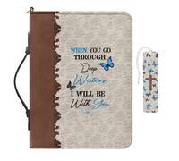 COEQINE Custodia per bibbia blu con farfalla per ragazze adolescenti custodia in pelle per donne da viaggio impermeabile segnalibro protettivo, quando attraversi acque profonde I Will Be with You